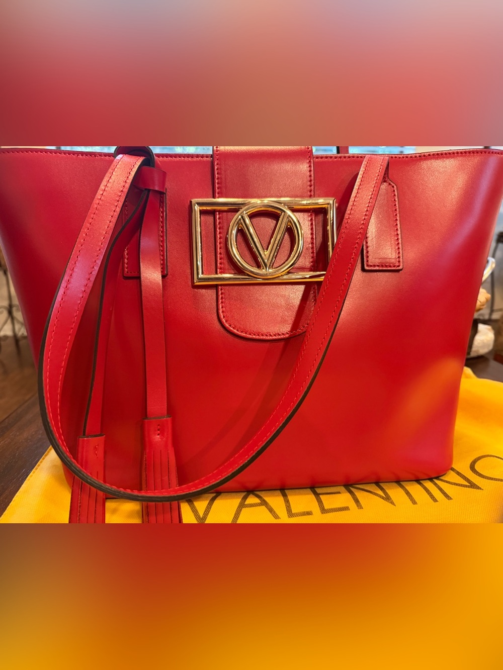 Mario Valentino Large Red Leather Tote Made in Italy + Dust Bag